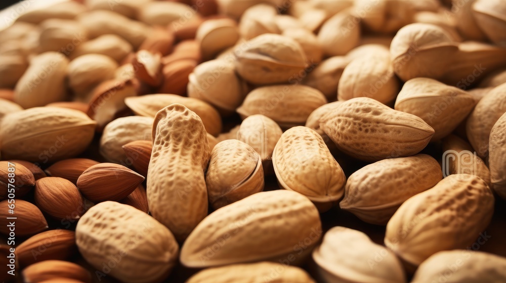 Peanuts on wooden table, Raw nuts and walnuts. Peanuts on wooden table, Raw nuts and walnuts.