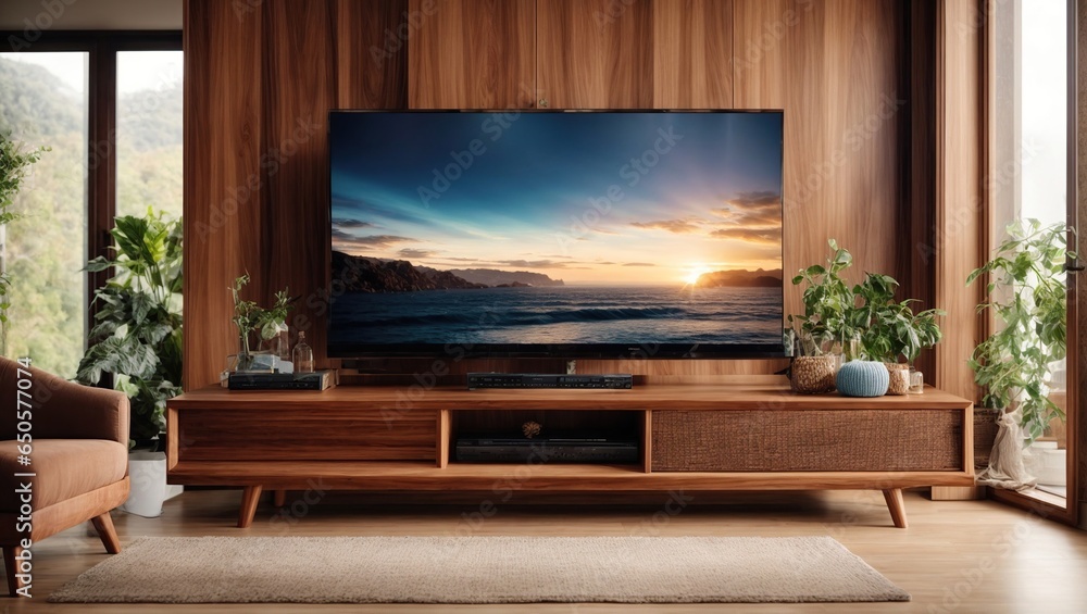 Large room with 3D television. windowed trendy living room interior design Large room with 3D television. windowed trendy living room interior design