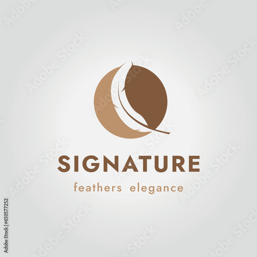 simple quill and feathers logo vector, illustration design of plumage