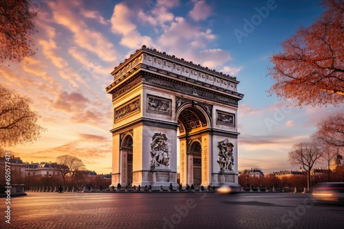Arc de Triomphe at sunset in Paris, France, Europe, Arc de Triomphe in Paris afternoon, AI Generated © Iftikhar alam