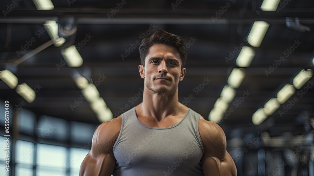 Handsome young man with strong fitness Show off your 6-pack abs in the gym. Handsome young man with strong fitness Show off your 6-pack abs in the gym.