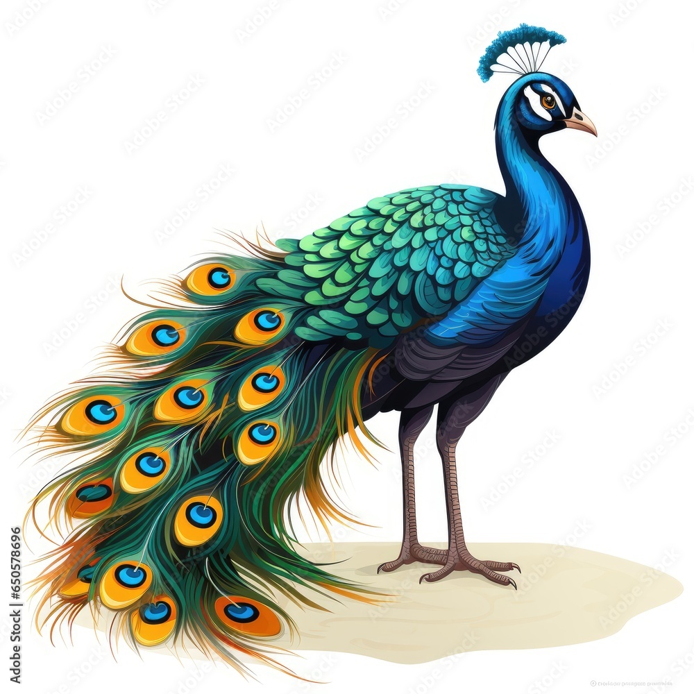 Obraz premium The beautiful peacock in cartoon style isolated on a white background