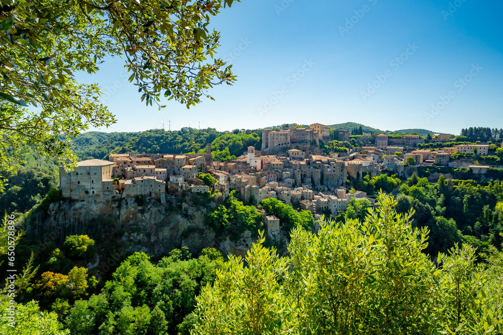 Sorano, Italy. View of the old town	
