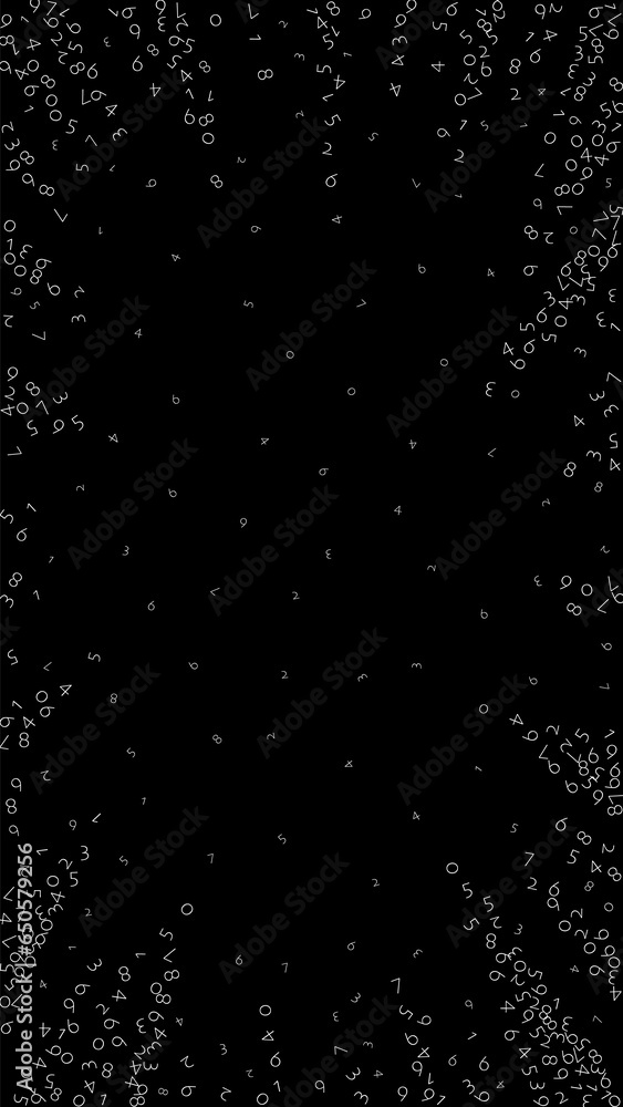 Falling numbers, big data concept. Binary white disorderly flying digits. Falling numbers, big data concept. Binary white disorderly flying digits.
