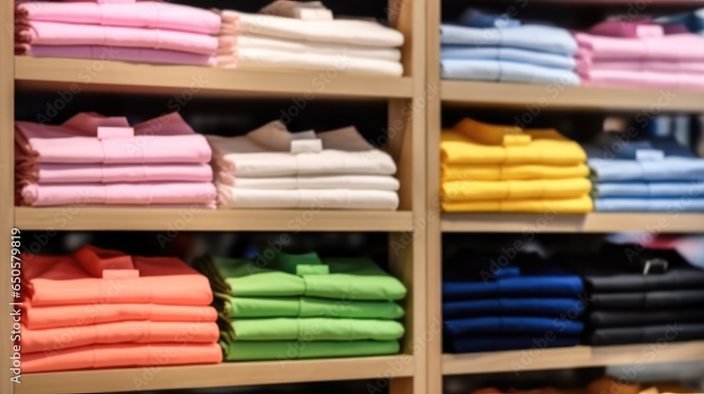 Fashion clothes, Various color shirts at shelf in shop, clothes in shopping mall. Fashion clothes, Various color shirts at shelf in shop, clothes in shopping mall.