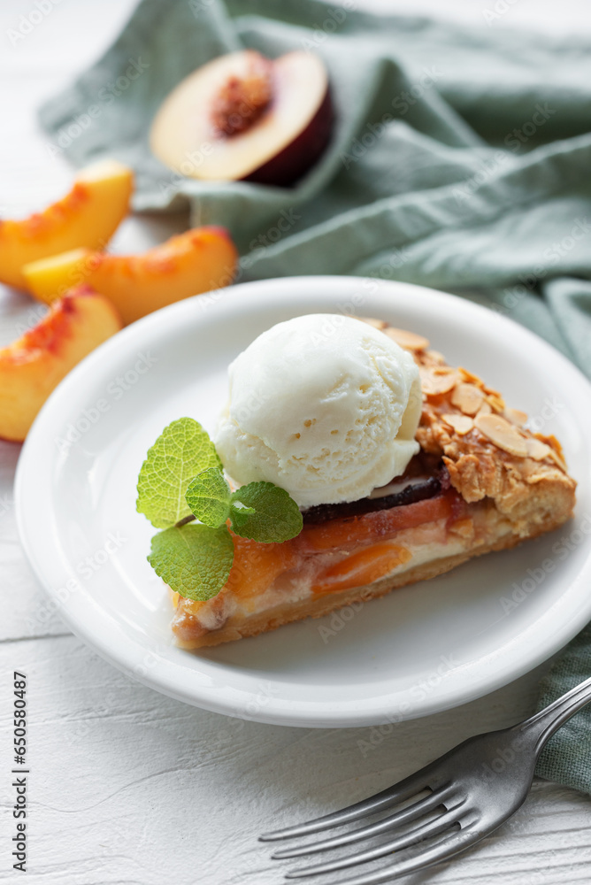 Homemade galette with peaches. Homemade galette with peaches.