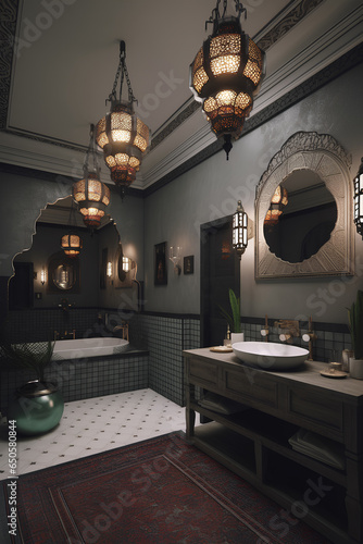 Moroccan style interior of bathroom in luxury house. photo