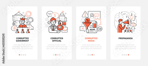 Corruption and propaganda - line design style banners set