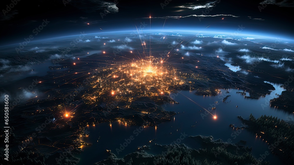 Futuristic spaceship in station orbiting around a planet. Generative ai. Futuristic spaceship in station orbiting around a planet. Generative ai.