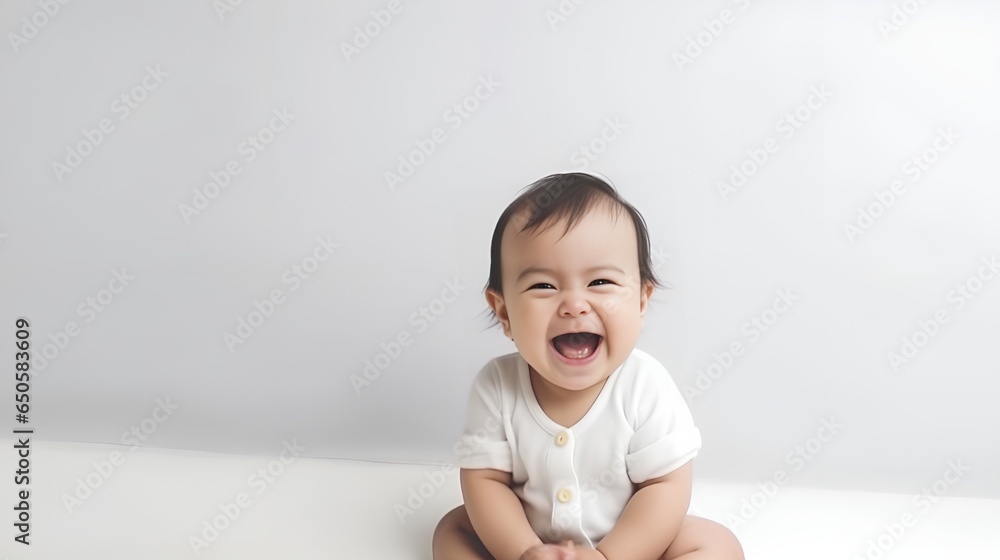 Capturing the Innocence of a Baby Laughing Joyfully on a Clean White Background Capturing the Innocence of a Baby Laughing Joyfully on a Clean White Background