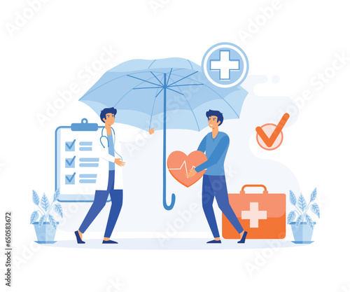 Health Insurance concept, umbrella as a symbol of future health protection,  flat vector modern illustration  
