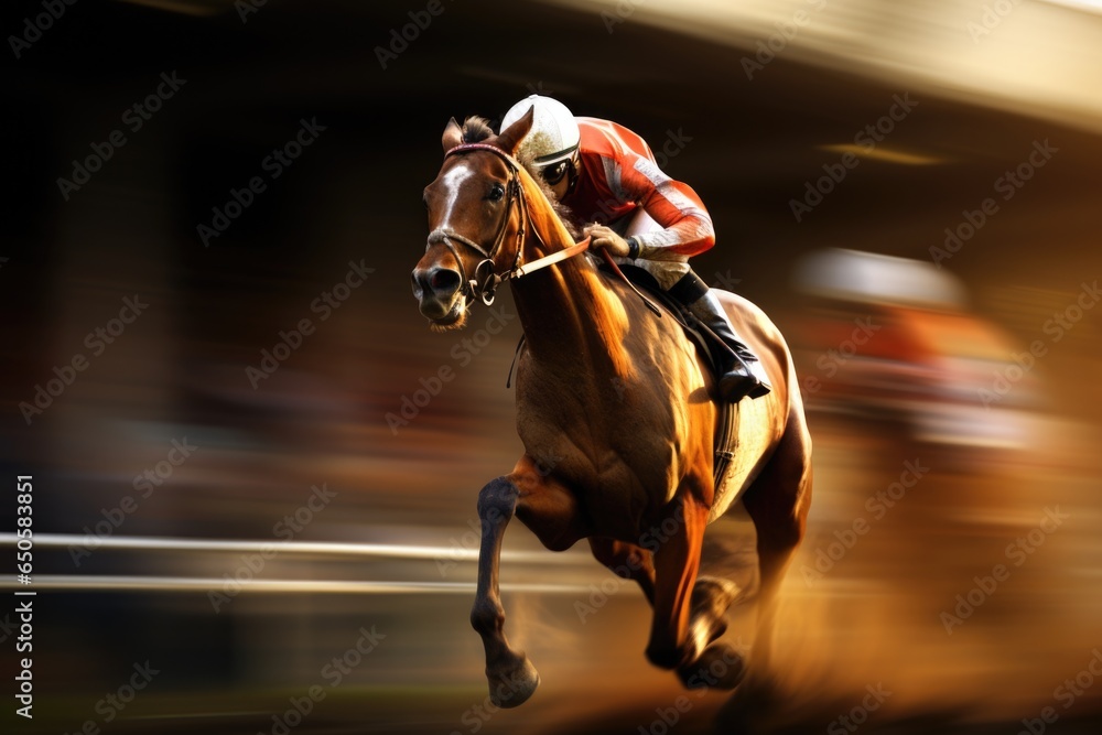 Jockey and Racing Horse at the Racetrack