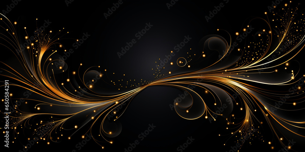Abstract Shiny Luxury Frame, Black and Gold Color, Premium design, Party, invitation card, copy space for text, word