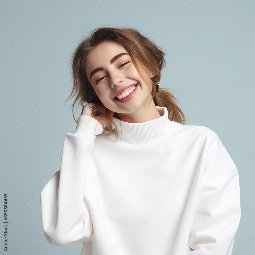 Illustration of a fashion couple portrait with plain hoodie mockup,  AI generative.