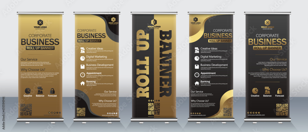 Luxury roll up banner design for events, business meetings, hotel events, weddings - obrazy, fototapety, plakaty 