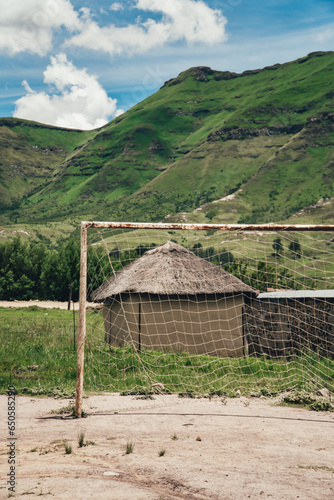 Football field at a school in a small African village in the alpine country of Lesotho. photo