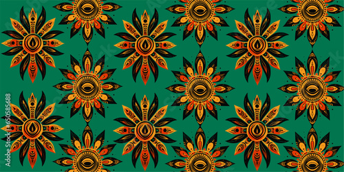 Vector with the colors green, red and yellow with tribal African elements