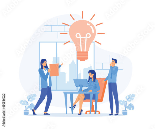 Innovation, improving career, business start concept. People searching for new ideas and decisions rising career to success, flat vector modern illustration
