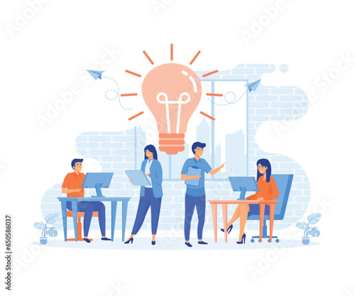 online assistant at work. searching for new ideas solutions, working together in the company, brainstorming, flat vector modern illustration 
