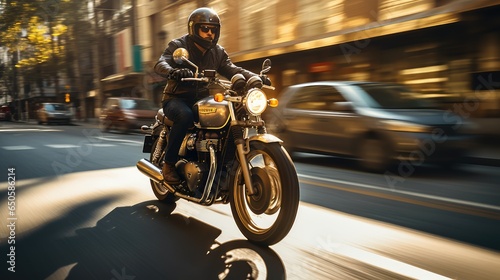 Man riding a classic motorbike  AI generated Image