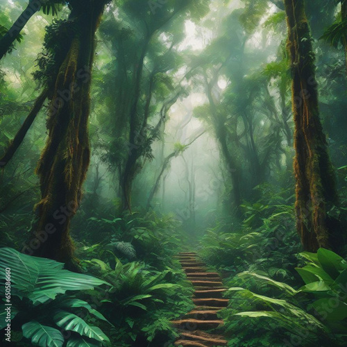 Deep tropical jungle in darkness  Tropical Rain forest Landscape