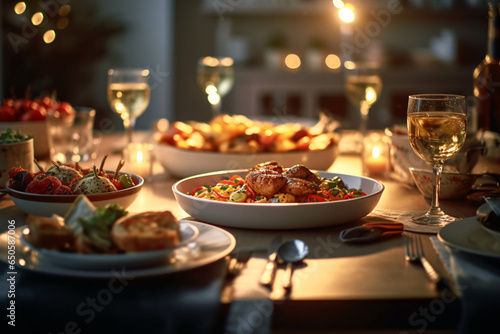 Elegant table setting with candles in restaurant. Selective focus. Romantic dinner setting with candles on table in restaurant. 