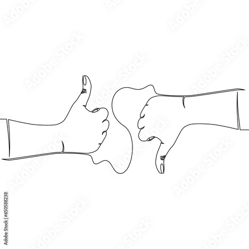 Continuous line drawing Hand Thumb Up and Hand Thumb Down Like and Dislike Symbol icon vector illustration concept