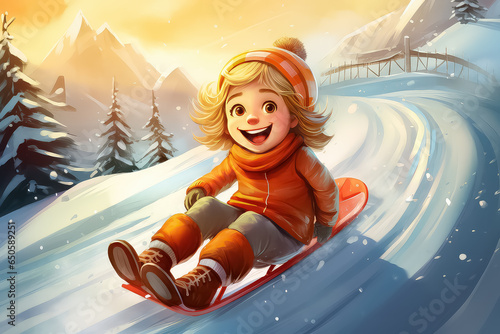 Young girl sledding in winter © terra.incognita