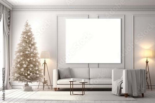 Print mockup in Loft apartment with Christmas tree