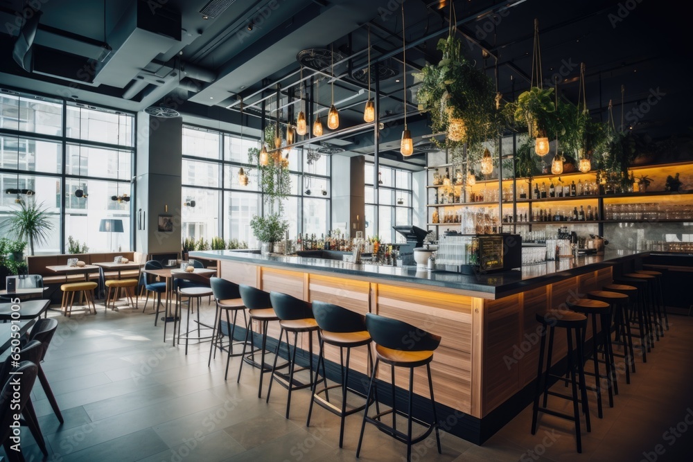 The interior of a cafe or restaurant with a large number of plants The interior of a cafe or restaurant with a large number of plants
