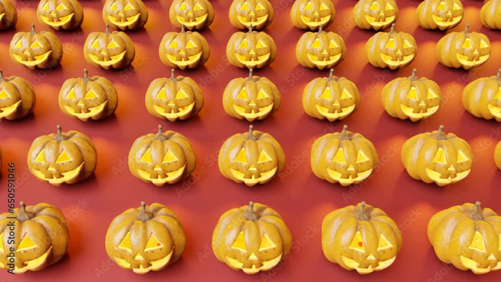 Halloween pumpkin decoration pattern on red background. 3D rendering Halloween pumpkin decoration pattern on red background. 3D rendering