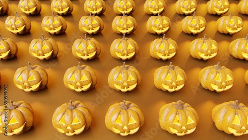 Halloween pumpkin decoration pattern on orange background. 3D rendering photo