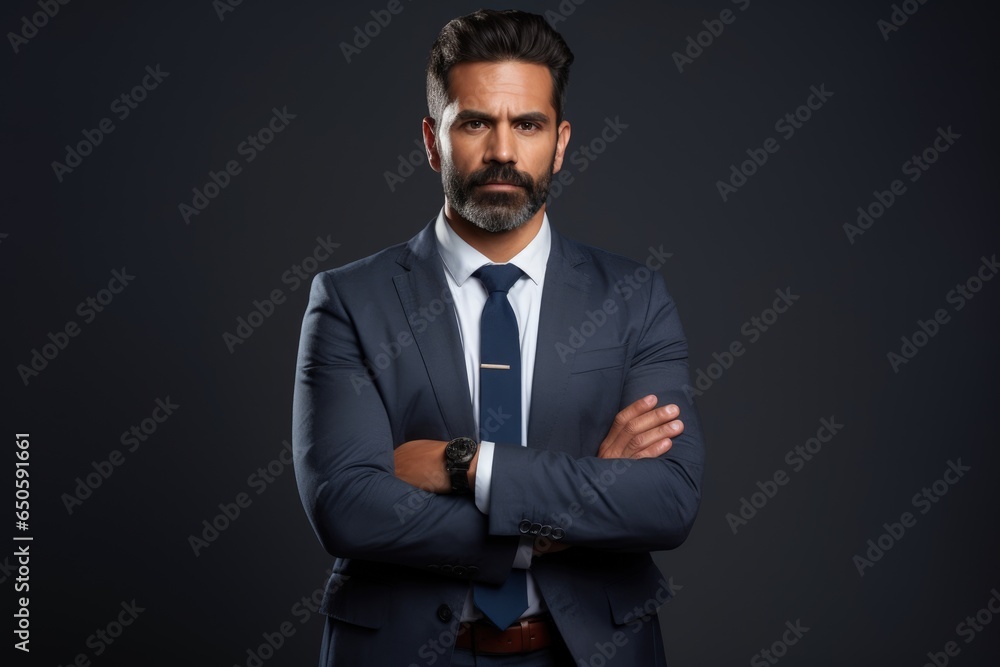 Portrait of a young Indian businessman with crossed arms on a dark background Portrait of a young Indian businessman with crossed arms on a dark background