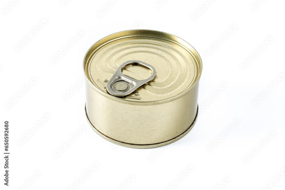 Various canned food in metal cans isolated on white background Various canned food in metal cans isolated on white background