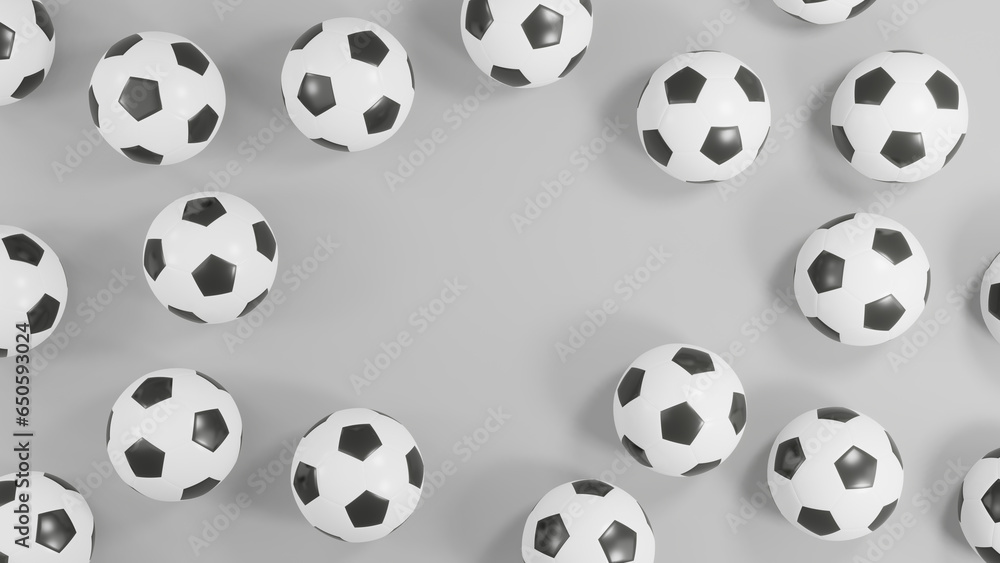 Sophisticated 3D Footballs: Monochromatic Soccer Balls on a Grey Backdrop Sophisticated 3D Footballs: Monochromatic Soccer Balls on a Grey Backdrop