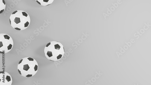 Refined 3D Soccer Spheres  White and Black Football Balls on a Stylish Grey Surface