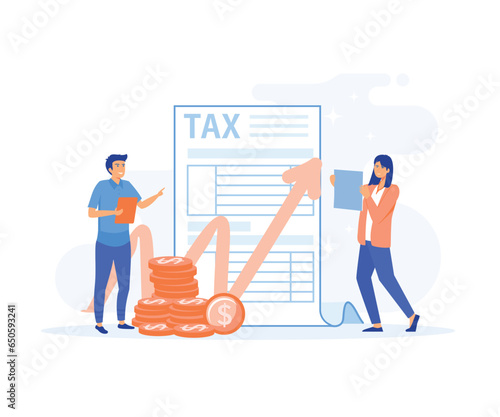 Tax preparation concept, Corporate tax, taxable income, fiscal year, document preparation, payment planning, corporate accountancy, flat vector modern illustration 