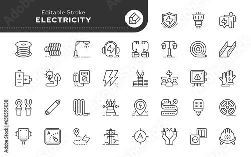 Set of conceptual icons. Vector icons in flat linear style for web sites, applications and other graphic resources. Set from the series - Electricity. Editable outline icon.