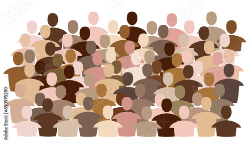 Diversity. Multiracial crowd. Workers group, community in parade or in protest. Flat style.