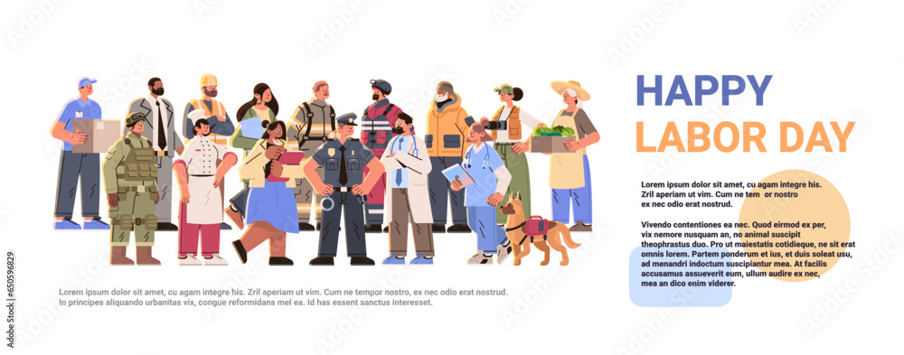 different occupation people group of diverse workers of various professions and specialists standing together happy labor day celebration concept different occupation people group of diverse workers of various professions and specialists standing together happy labor day celebration concept