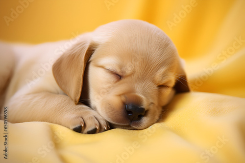 golden retriever puppy sleeping yellow theme photo