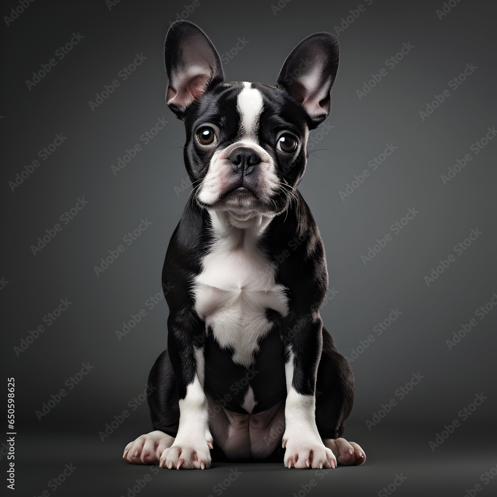 boston terrier puppy on black background generative ai