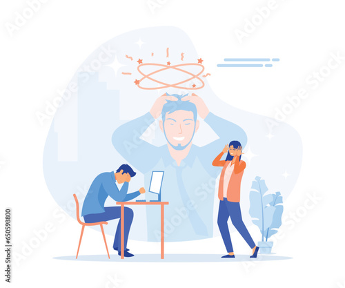 stress in the office,  group of people having stress moment chasing deadline, flat vector modern illustration 