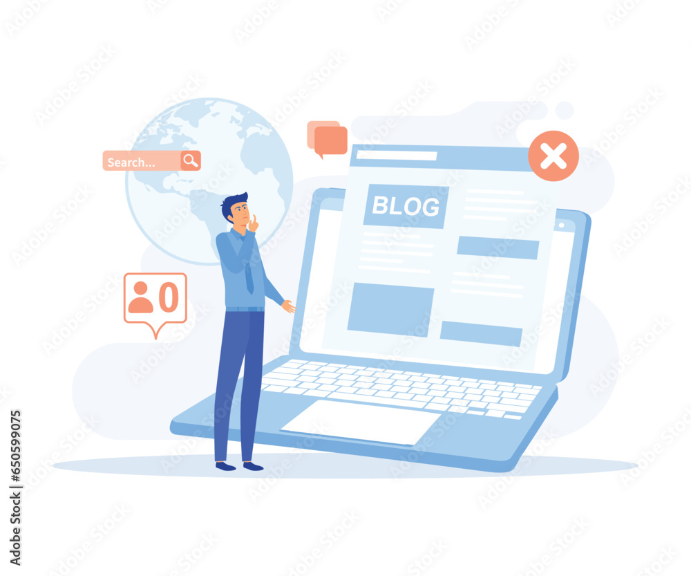 Digital advertising, Blog promotion mistake. Inefficient SEO optimization. flat vector modern illustration Digital advertising, Blog promotion mistake. Inefficient SEO optimization. flat vector modern illustration