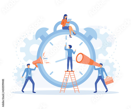 concept of work time management, quick reaction awakening, Organization of process. flat vector modern illustration 