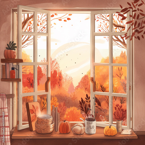 illustration of an autumn window
