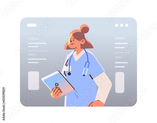 woman doctor with stethoscope medical worker in uniform happy labor day celebration concept horizontal