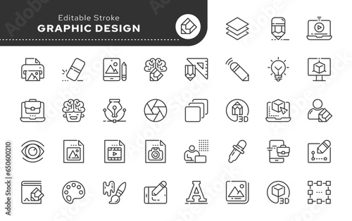 Line icon set. Graphic design. Idea and creativity. Software, design and art tools. Vector icon pack.