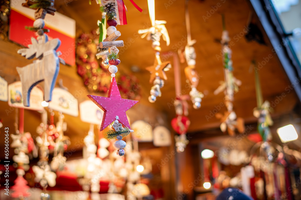 Christmas decorations at the Christmas Market, Bolzano, Italy - obrazy, fototapety, plakaty 