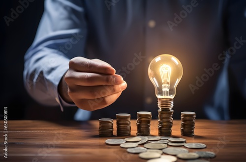 Power of Ideas and Wealth: Hand with Electric Lightbulb